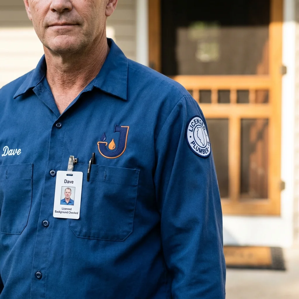 Licensed plumber showing ID badge in Londonderry, VT