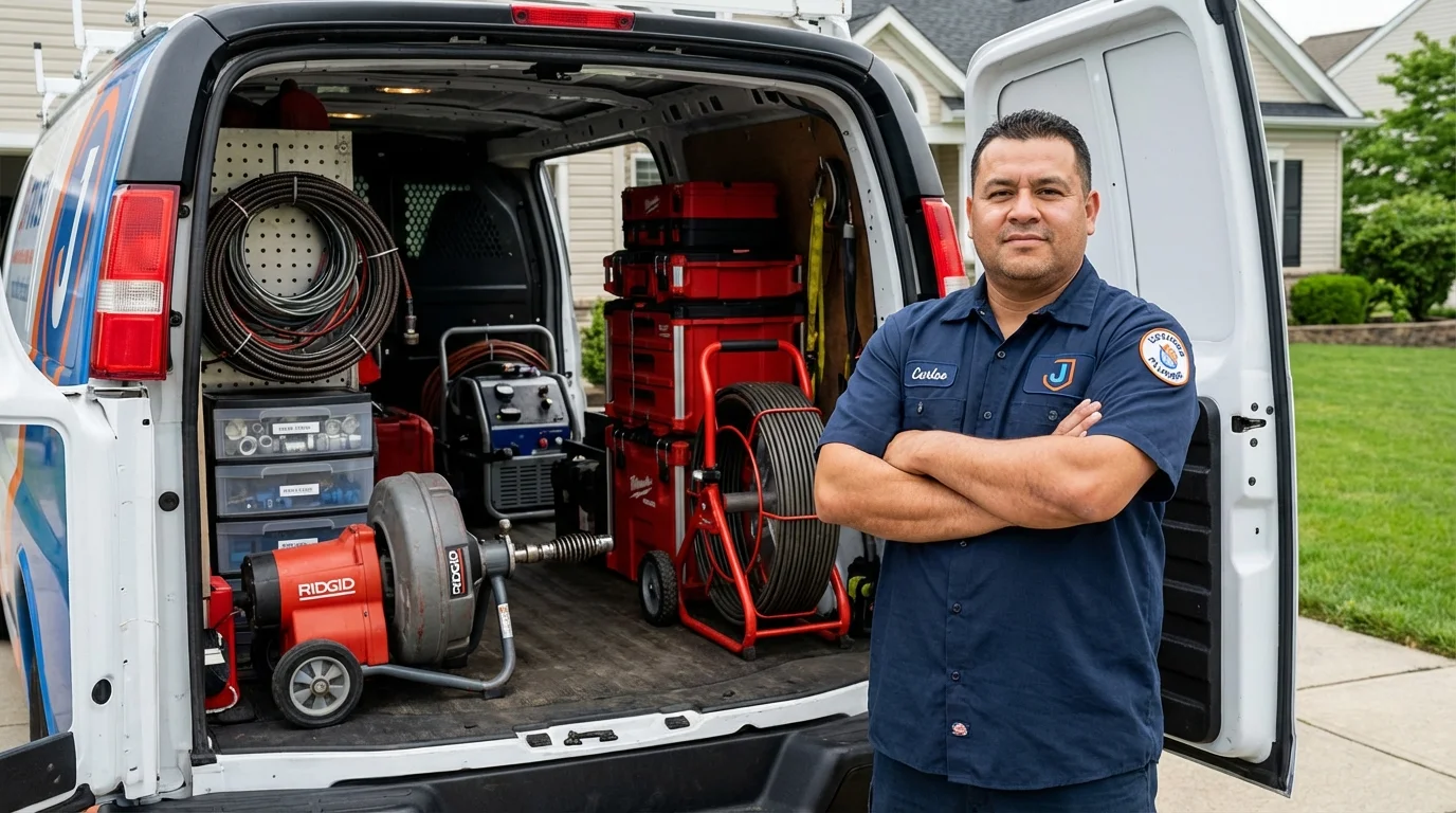 Professional drain cleaning equipment and Johns Plumbing LLC plumber in Londonderry