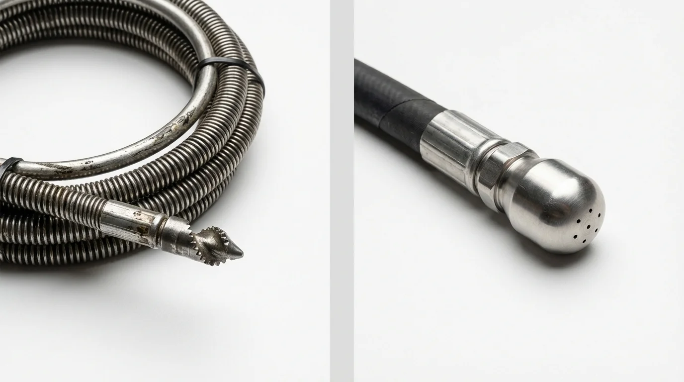 Drain snake cable and hydro jetting nozzle used for drain cleaning in Londonderry, VT