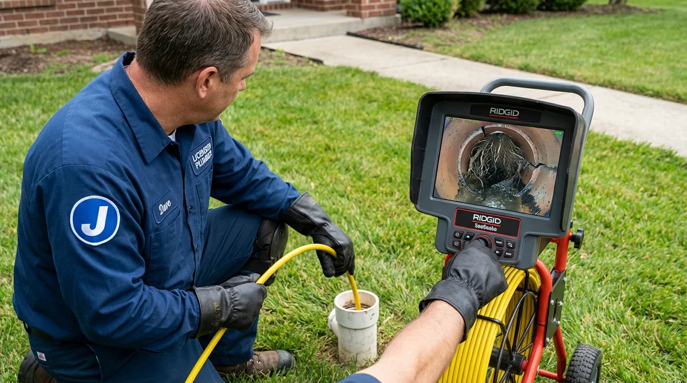 Sewer camera inspection being performed by Johns Plumbing LLC in Londonderry
