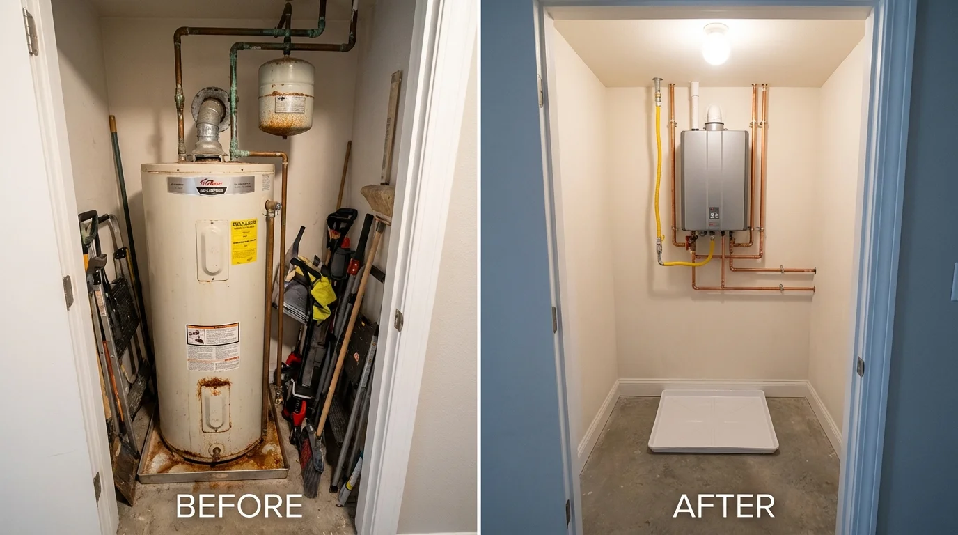 Tank water heater versus wall-mounted tankless unit comparison for Londonderry, VT homeowners