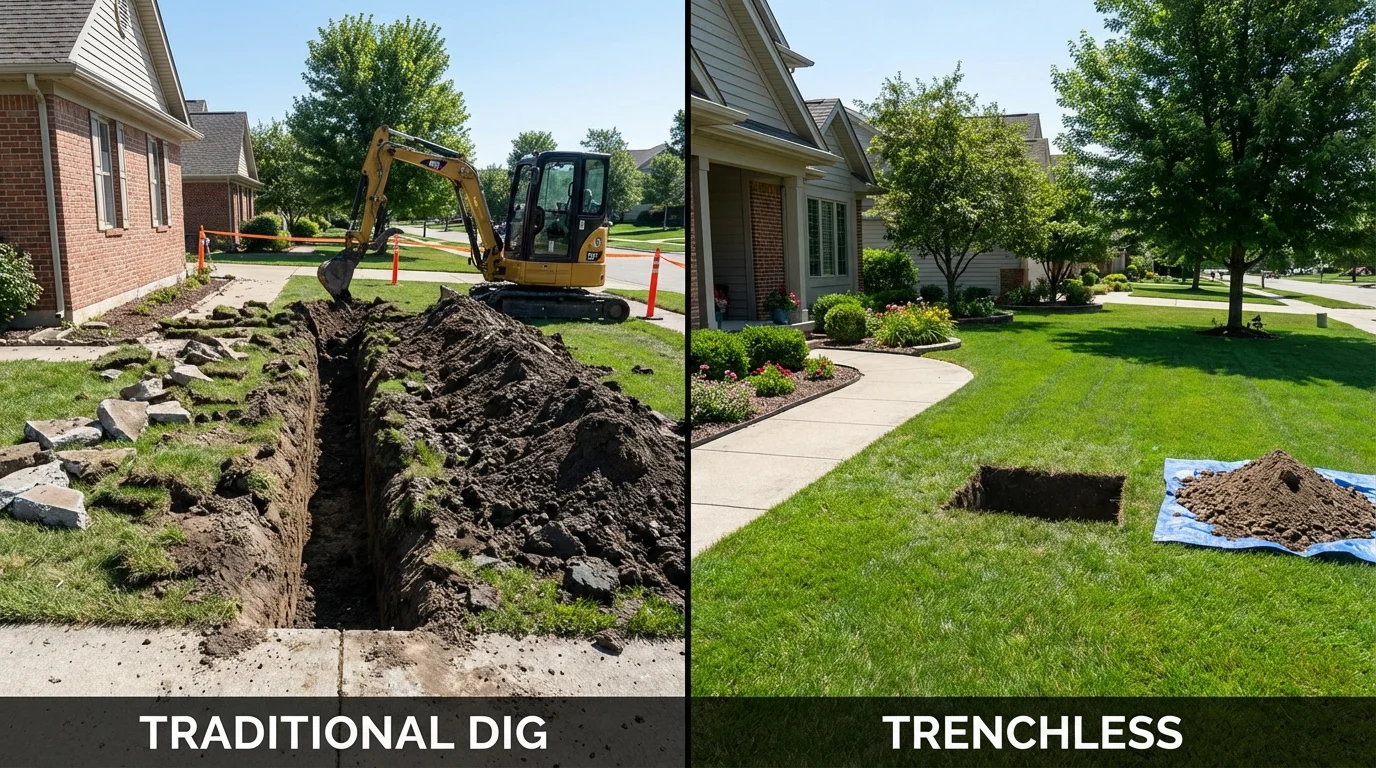 Trenchless sewer repair with minimal yard damage versus traditional excavation in Londonderry, VT